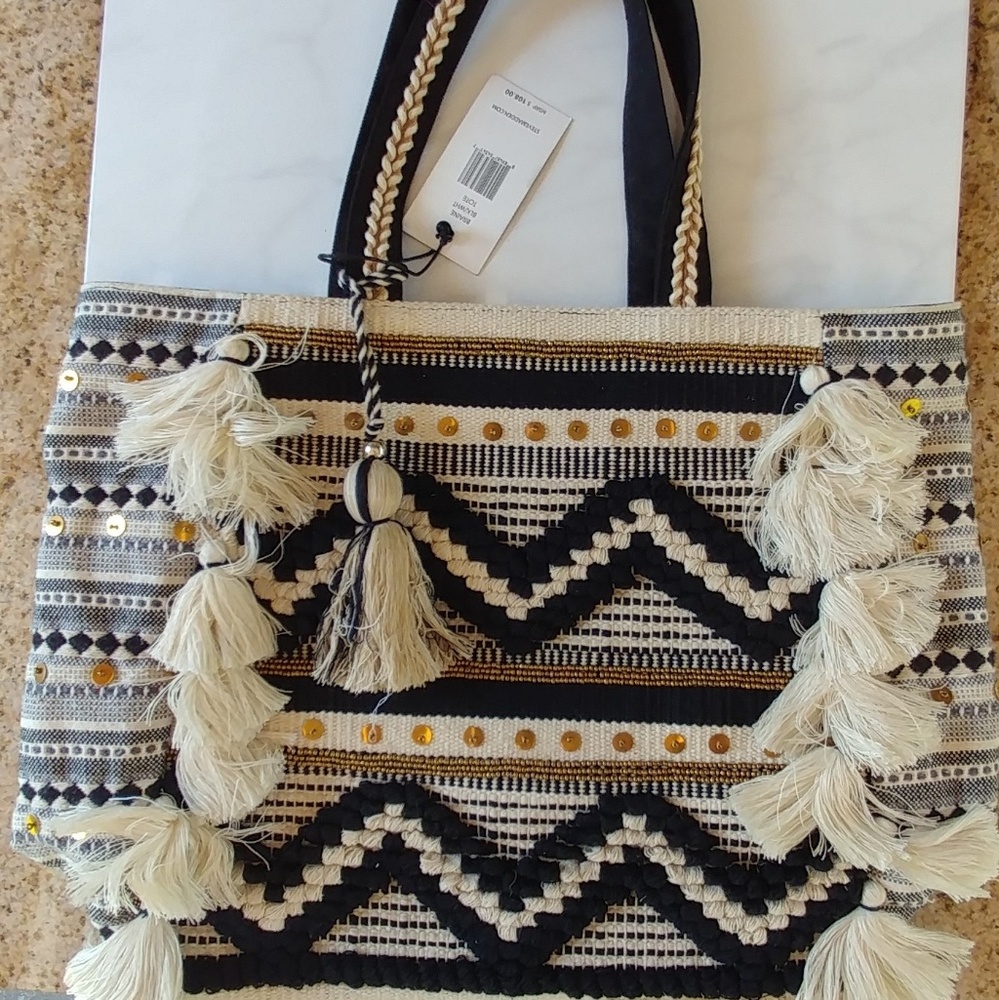 Embroidered Tote with tassel